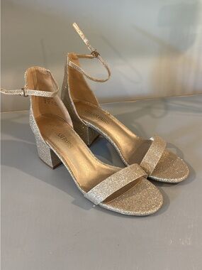 Dream Pairs Glitter Block Heel Ankle-Strap Sandals - Gold